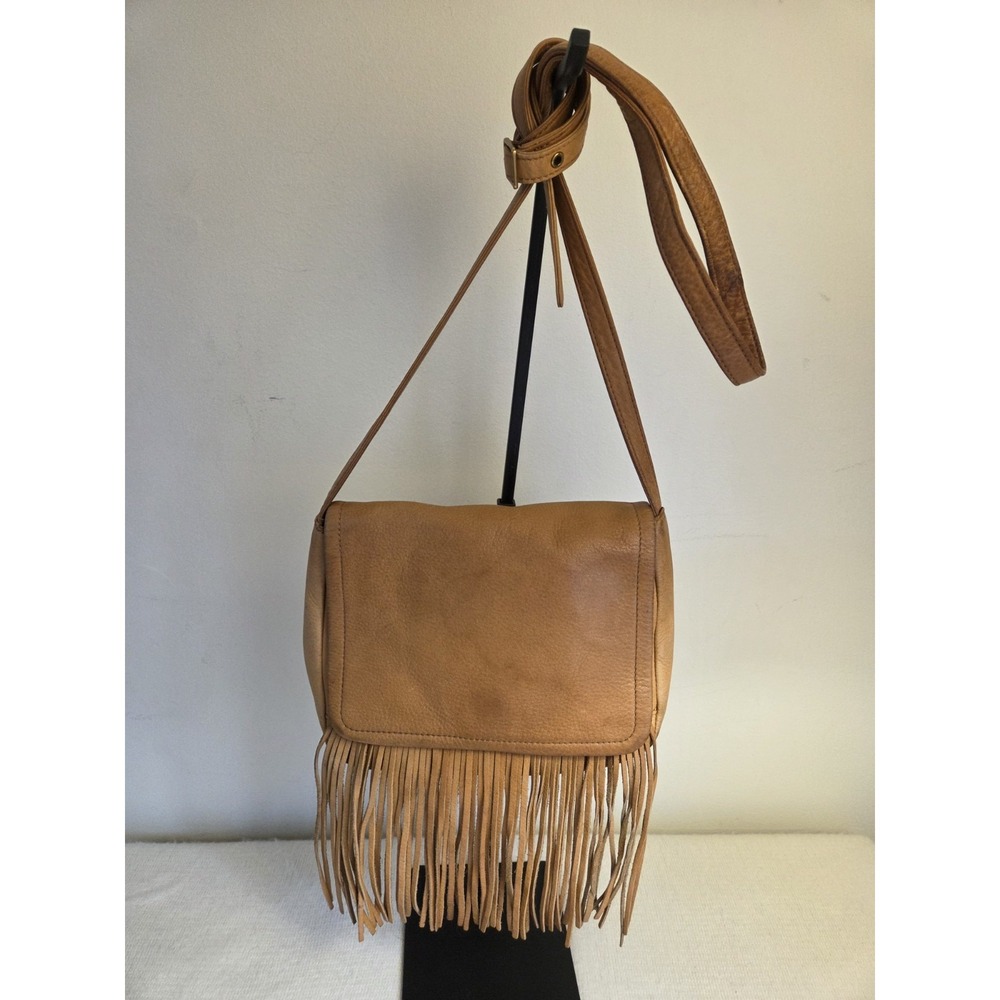 Vintage Hobo International Leather Crossbody Fringe Bag‎ In Whisky Brown
